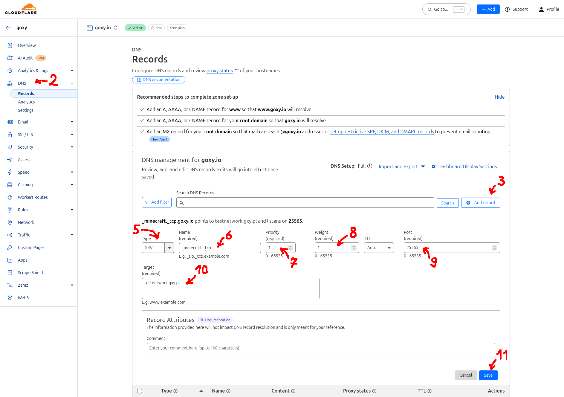 screenshot showing an example of the data to be entered in the form