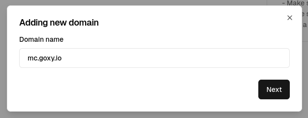 entering name of the domain in the form