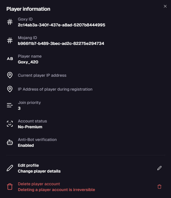 Player details