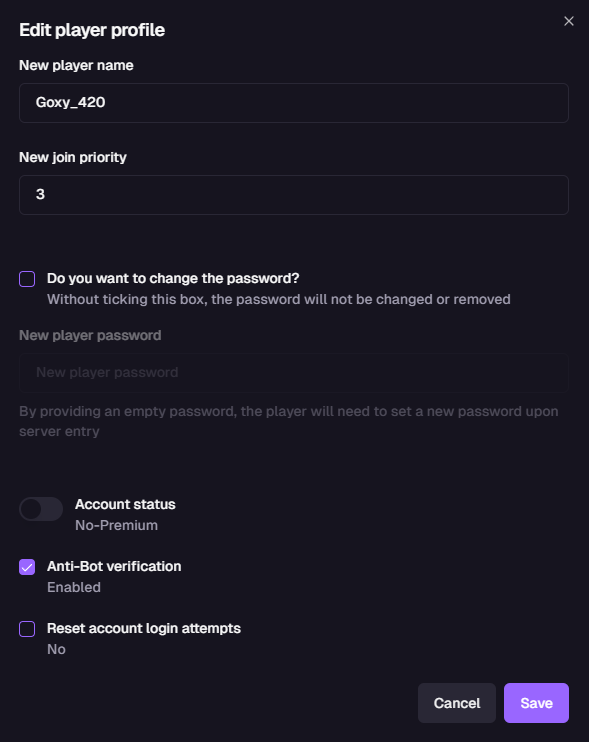 Edit player profile