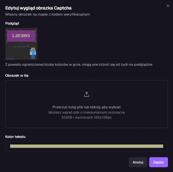 Panel obrazka captchy - ustawienia